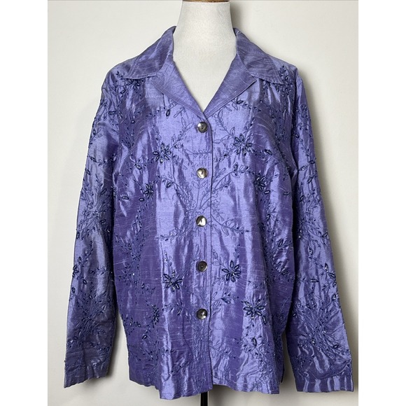 Laura Ashley Jackets & Blazers - Laura Ashley Silk Beaded Jacket Size Large Purple Dressy Embroidered Occasion